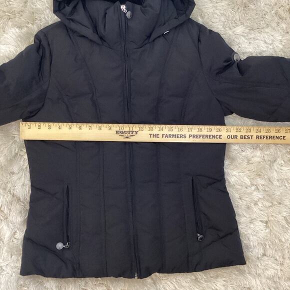 Calvin Klein Black Down Puffer Coat Hooded Large Black Leopard Print Lining Warm - Picture 10 of 13